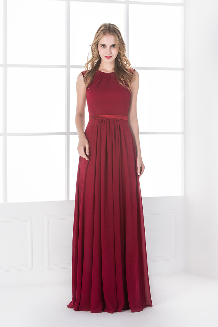 A-line Bateau Sleeveless Sashes/Ribbons Floor-length Long Burgundy Bridesmaid Dress