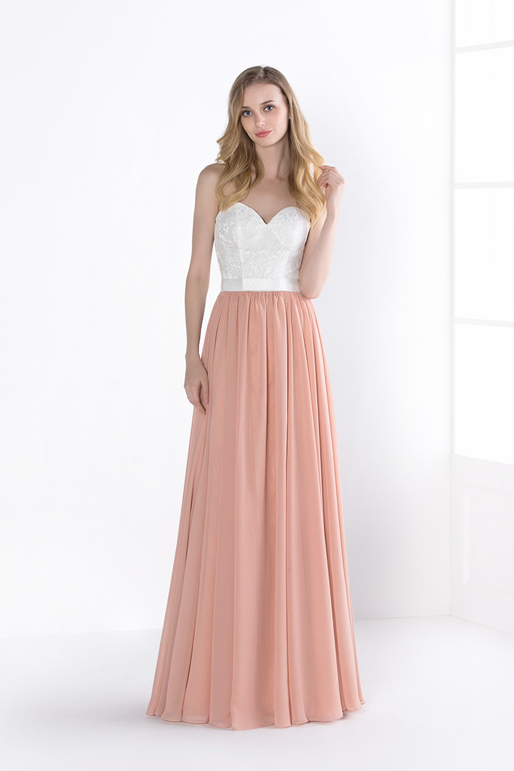 Strapless Sweetheart Lace Bodice A-line Chiffon Bridesmaid Dress