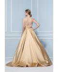 Ball Gown Strapless Ruching Long Puffy Satin Bridesmaid Dress