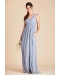  A-line V-neck Sleeveless Empire Waist Ruching Floor-length Long Chiffon Maternity Bridesmaid Dresses with Pocketss