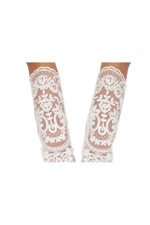 Semi Long Quality Fingerless Lace Embroidered Wedding Gloves For Bride 8BL