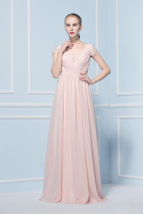 A-line Chiffon Floor-length Cap Sleeve Zipper Bridesmaid Dresses