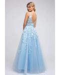  A-line V-neck Sleeveless Lace Appliques Beading Tulle Floor-length Tulle Prom Dress