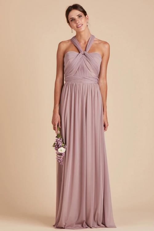 Simple A-line Halter Neckline Sleeveless Floor-length Long Chiffon Bridesmaid Dresses