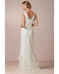  Trumpet/Mermaid V-neck Sleeveless Lace Ruffles Sweep/Brush Train Long Wedding Dresses