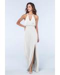  A-line Halter Neckline Sleeveless Split Floor-length Long Chiffon Bridesmaid Dresses