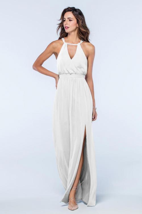  A-line Halter Neckline Sleeveless Split Floor-length Long Chiffon Bridesmaid Dresses