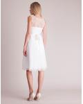 Bateau Neck Sleeveless Lace Bodice Knee-length Short Ivory Chiffon Maternity Dresses