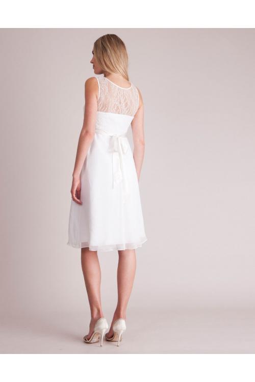 Bateau Neck Sleeveless Lace Bodice Knee-length Short Ivory Chiffon Maternity Dresses