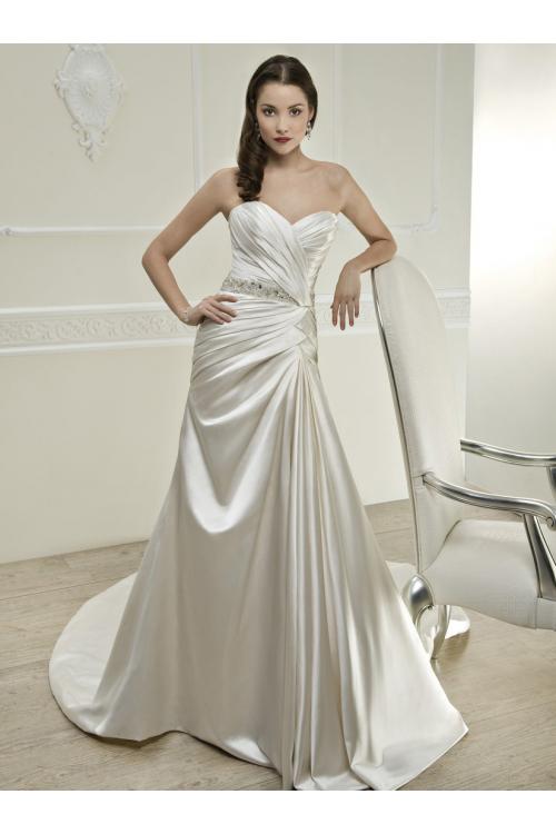 Simple A-line Sweetheart Beading&Sequins Chapel Train Satin Wedding Dresses