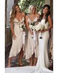 V-neck Sleeveless Ruffles Asymmetrical/High Low Long Charmeuse Bridesmaid Dress