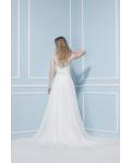  A-line Bateau Short Sleeve Beading Sweep/Brush Train Wedding Dresses
