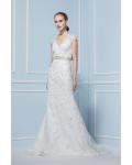  Sheath V-neck Cap Sleeve Lace Sweep/Brush Train Wedding Dresses