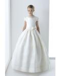 Short Sleeves Pearl Beaded Top Ball Gown Organza First Holy Communion Dress