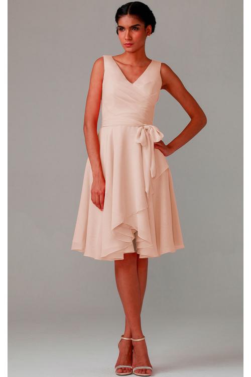 Knee-length V-neck Natural Chiffon A-line Bridesmaid Dresses