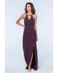  A-line Halter Neckline Sleeveless Split Floor-length Long Chiffon Bridesmaid Dresses