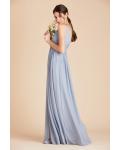  A-line V-neck Sleeveless Empire Waist Ruching Floor-length Long Chiffon Maternity Bridesmaid Dresses with Pocketss