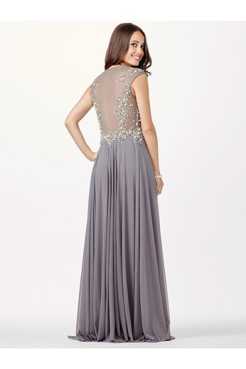 Illusion Bateau Neck Sparkling Beaded Bodice A-line Chiffon Prom Dress 