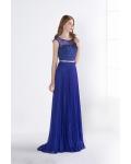 Royal Blue Sleeveless Beading A-line Long Chiffon Prom Dress 