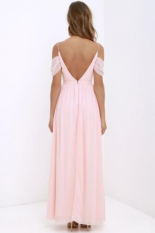 Spaghetti Straps Pleated Long Chiffon Bridesmaid Dress 