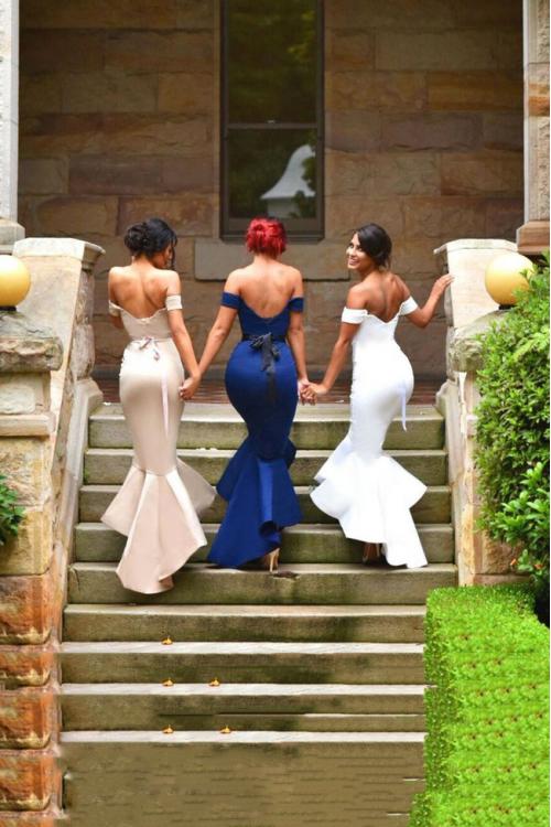  Trumpet/Mermaid Mermaid Off-the-shoulder Tea-length Satin Bridesmaid Dress