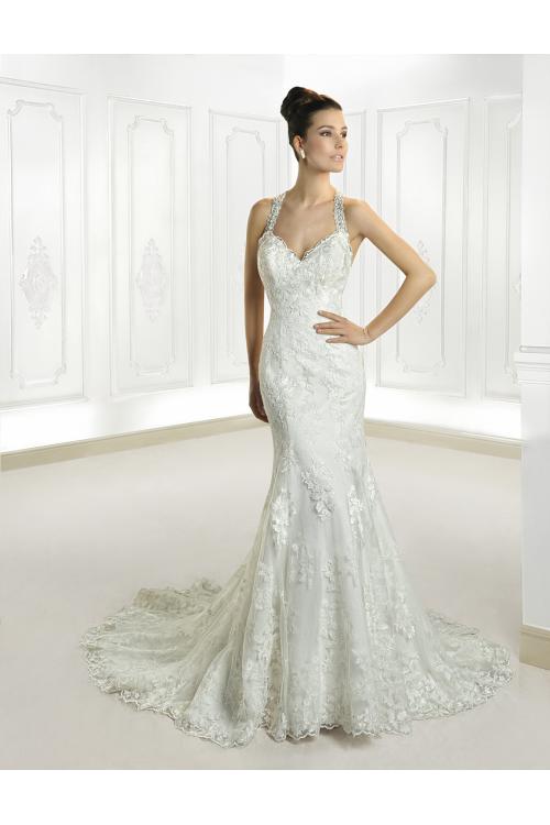 Honorable Trumpet/Mermaid Halter Beading&Crystal Lace Sweep/Brush Train Wedding Dresses 