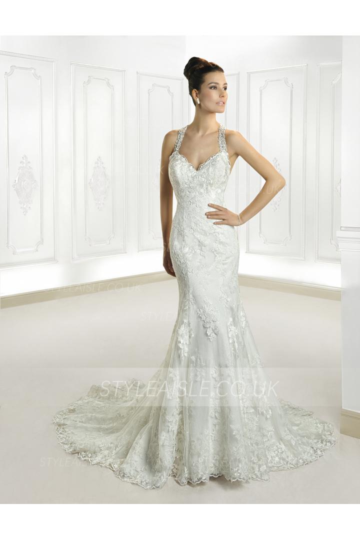 Honorable Trumpet/Mermaid Halter Beading&Crystal Lace Sweep/Brush Train Wedding Dresses 