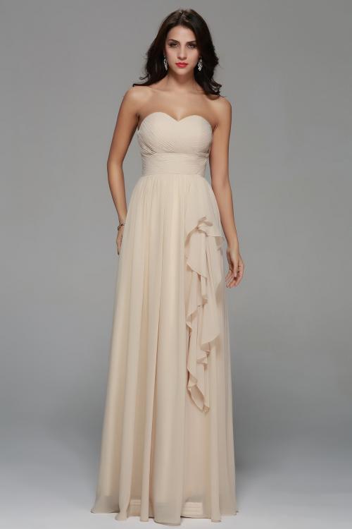 Strapless Sweetheart Long A-line Ruching Chiffon Junior Prom Dress 