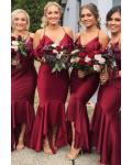  Trumpet/Mermaid V-neck Ruffles Asymmetrical Long Charmeuse Bridesmaid Dresses