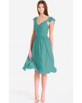 Cap Sleeves Zipper V-neck Knee-length Chiffon Bridesmaid Dresses