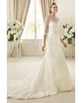 3/4 Sleeved Illusion Neck Lace Patterns overlay Tulle Wedding Dress 