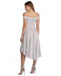 High Low Pleated Off Shoulder Silver Satin Prom Dress 