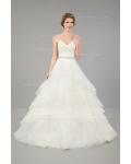 Sparkly Beaded Spaghetti Straps Long A-line Cascading Organza Ivory Wedding Dress