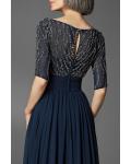  Designer A-line V-neck Half-Sleeves Beading Sweep/Brush Train Long Cocktail Dresses with Ruching Waist