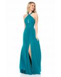 Simple Halter Neck Sleeveless A-line Long Chiffon Prom Dress