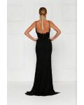  Sheath/Column Spaghetti Straps Sleeveless Lace Split Floor-length Long Black Prom Dresses