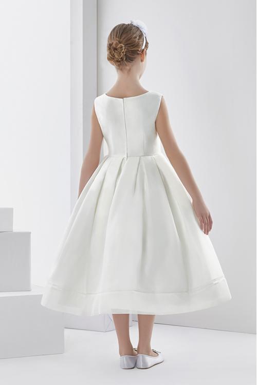  Ball Gown Scoop Neck Sleeveless Bow(s) Tea-length Long Organza Communion Dresses