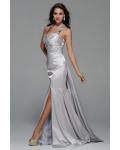 Halter Neck Split Long Stretch Satin Evening Dress 