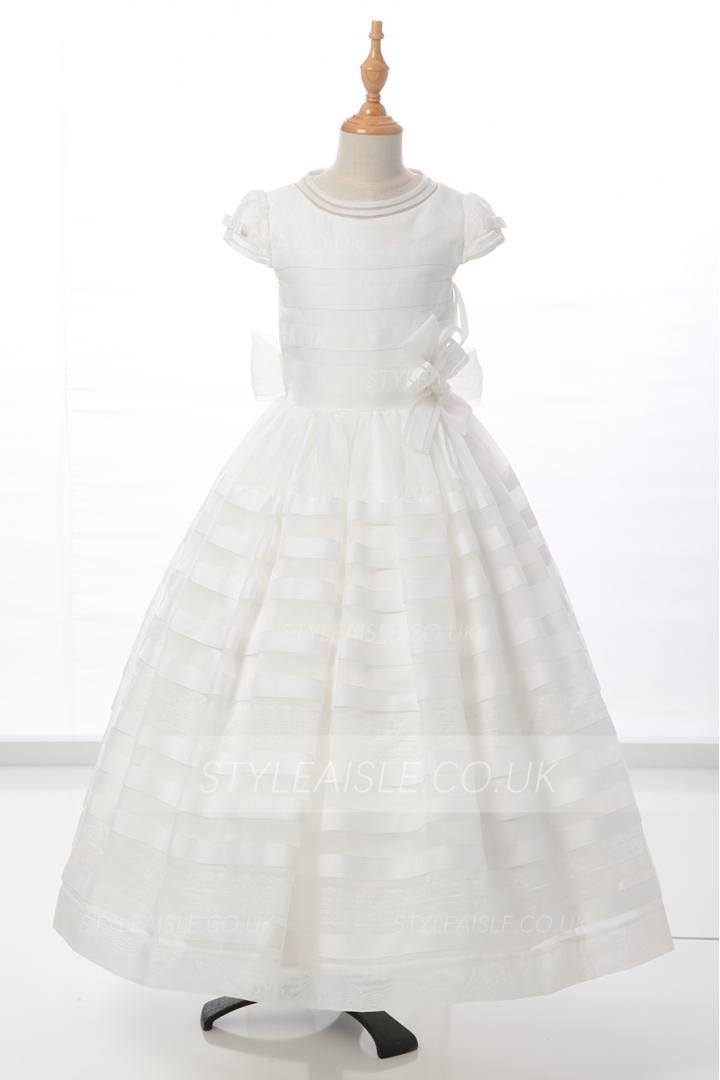 Nectarean Ball Gown Short Sleeve Bow(s) Floor-length Organza Communion Dresses 