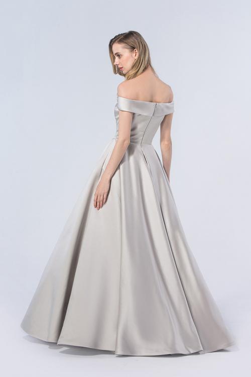  Princess Off-the-shoulder Floor-length Silver Bridesmaid Dress