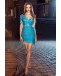  A-line Bateau Neckline 3/4 Length Sleeves Lace Short/Mini Cocktail Dresses with Buttons Back 