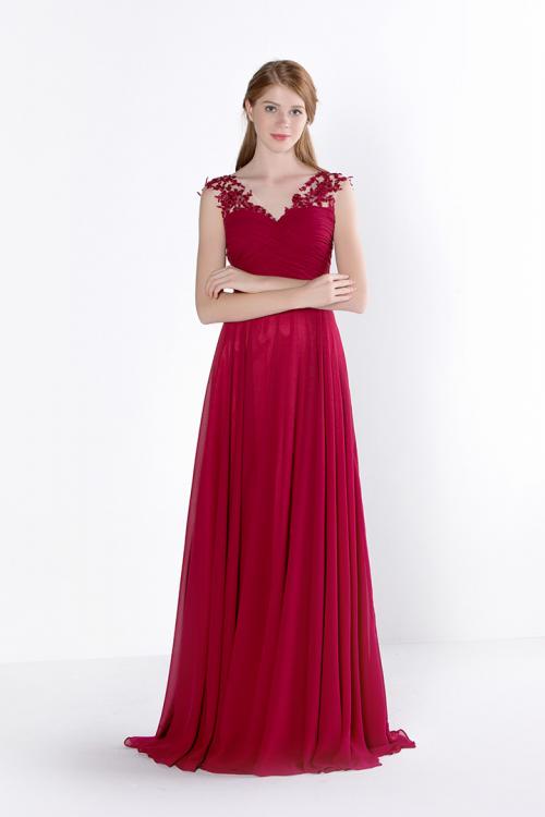 Chic Sleeveless V Neck A-line Long Chiffon Prom Dress 