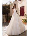 Chic & Modern A-line V-neck Bow Sashes Sleeveless Buttons Chapel Train Long Satin Wedding Dresses with Lace Back