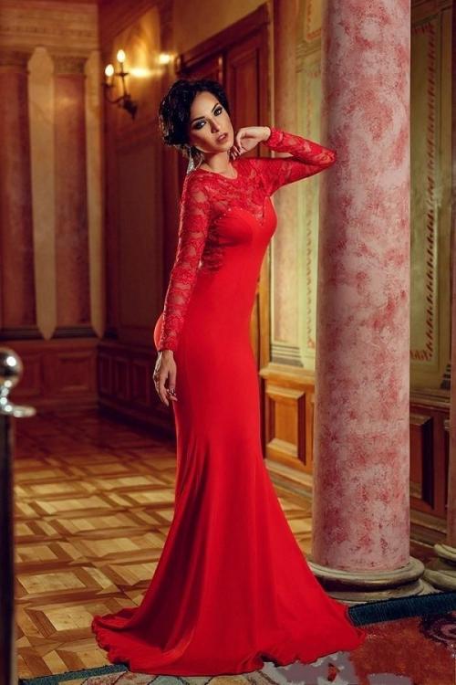 Sexy Red Backless Long Lace and Chiffon Prom Dress 