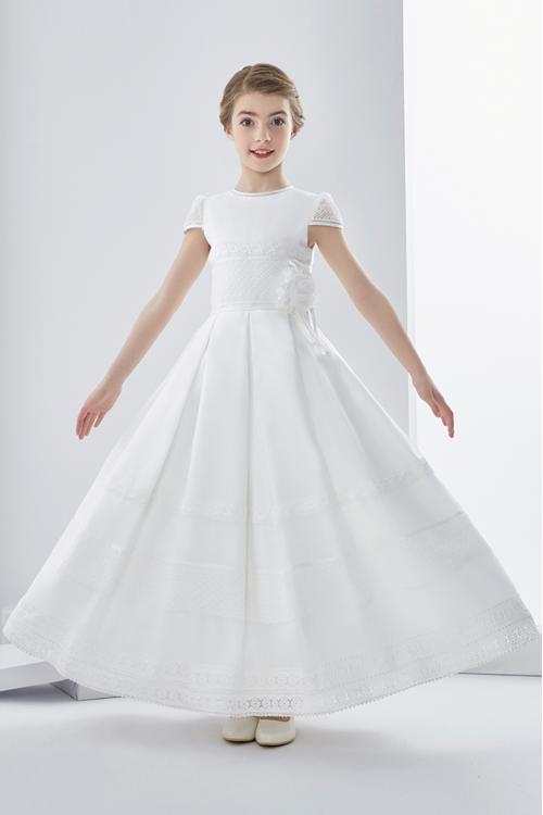 Short Sleeve Lace Flowers A-line First Communion Dress 