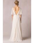 Casual Flutter Sleeved Lace Decorated Chiffon Vintage Wedding Dress 