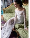 Exquisite Long Sleeves A-Line Lace Wedding Dress with Button Back 