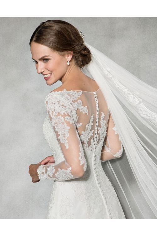 Illusion Neck Long Sleeves A-line Ivory Tulle Wedding Dress