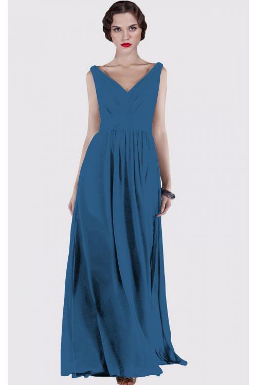 V-neck Natural Chiffon Floor-length A-line Bridesmaid Dresses