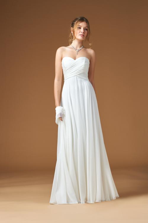 Simple Strapless Sweetheart Pleatded Beach Chiffon Wedding Dress 